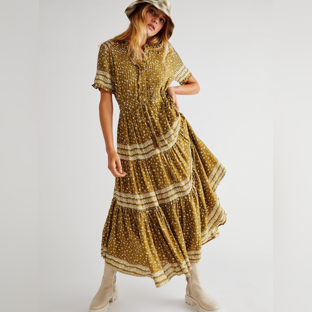 Free People Rare Feeling Olive Maxi Dress- Medium
